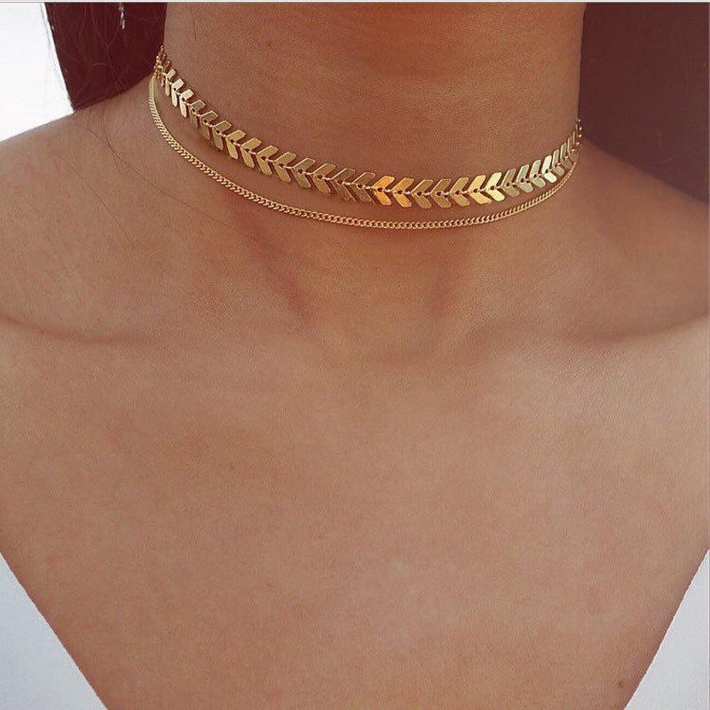 Two Layers Fishbone Choker Necklace