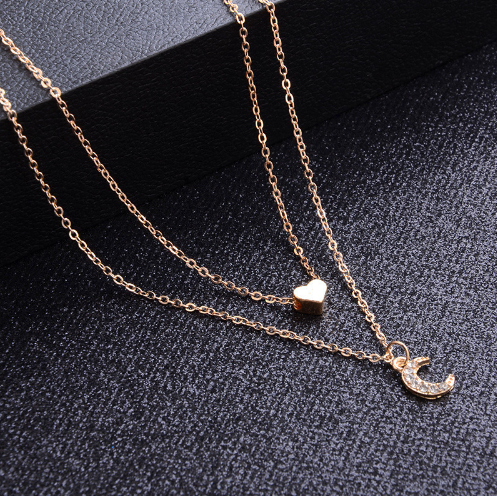 Fashion Multilayer Love Moon Pendant Necklace