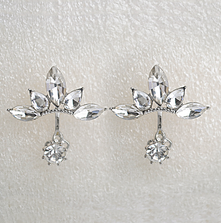 Simple temperament flower white crystal rhinestone hanging sun flower earrings