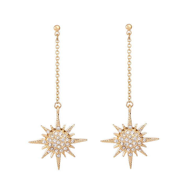 Diamond rhinestone tassel sun moon stud earrings