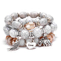Elephant Love Wings Natural Stone Bracelet Set