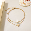 Alloy Double Layer Love Beach Anklet Female Pearl