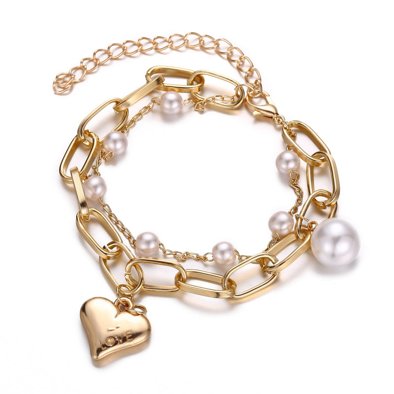New Style Hand Jewelry Creative big-name Pearl Love Double-layer Bracelet