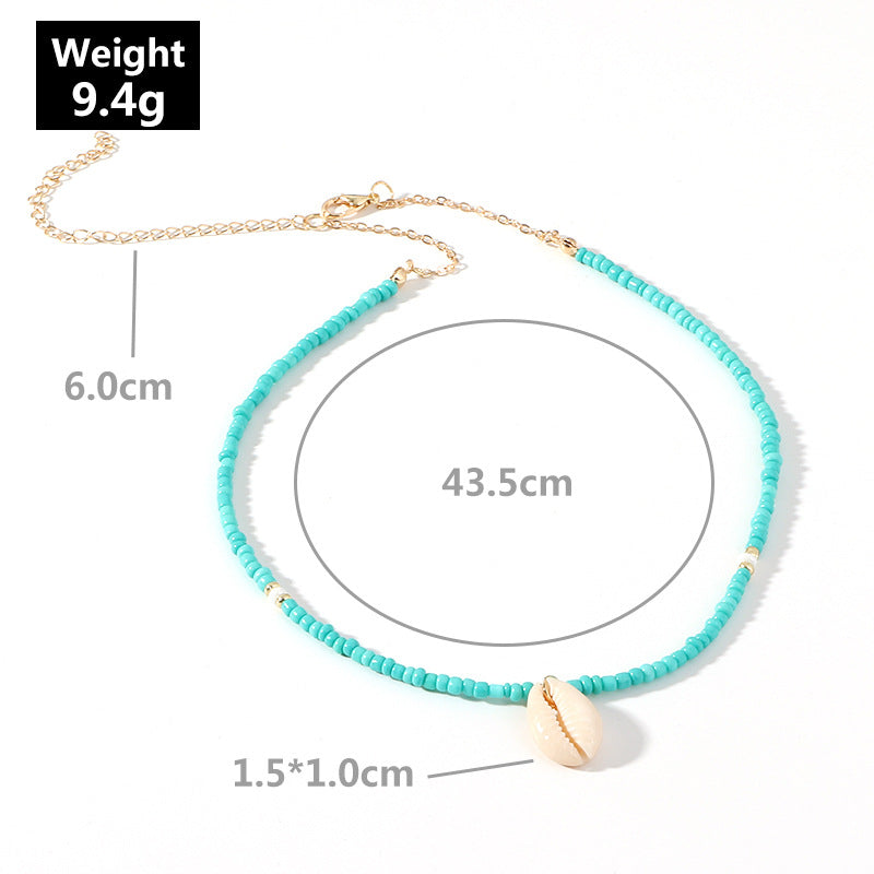 Fashionable Boho Green Rice Bead Shell Necklace