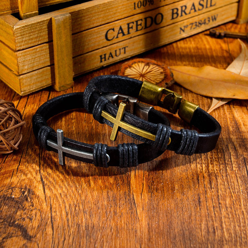 Cross leather cord bracelet