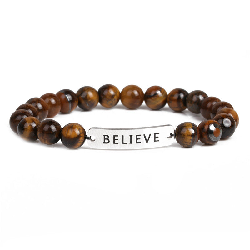 Volcanic stone believe letter bracelet bracelet