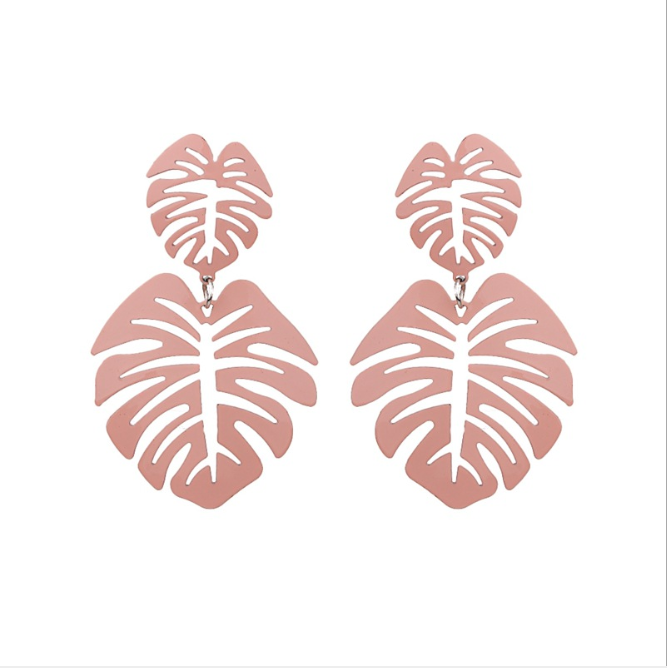 Candy-colored romantic openwork leaf-shaped exquisite fashion earrings