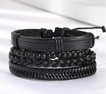 European and American fashion jewelry black dream black PU bracelet wooden beads bracelet bracelet