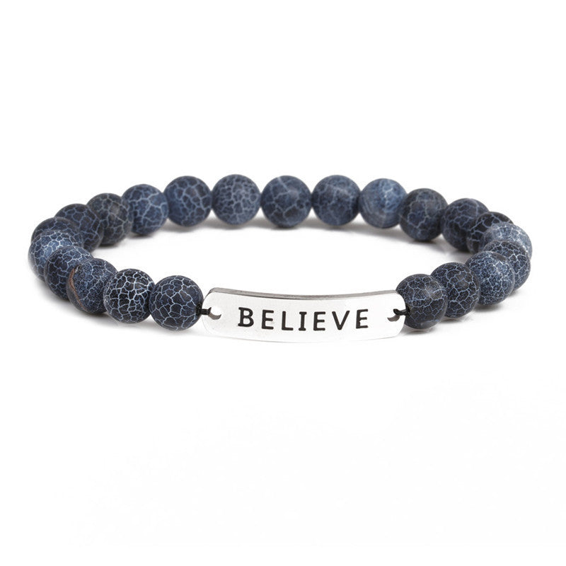 Volcanic stone believe letter bracelet bracelet