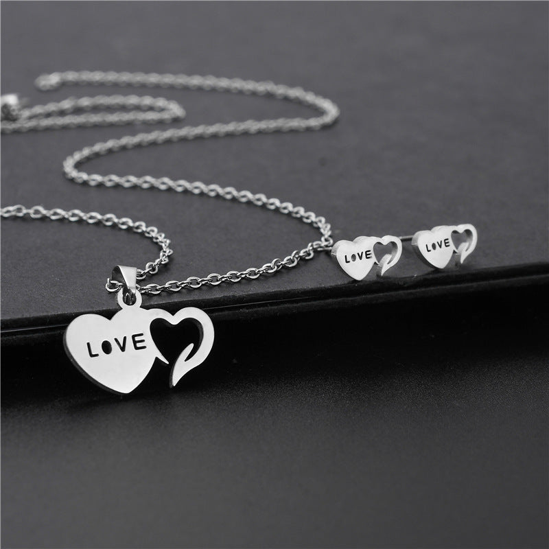 Stainless Steel LOVE Heart Jewelry Set