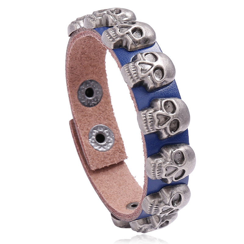 Men's Personality Skull Leather Halloween Bracelet