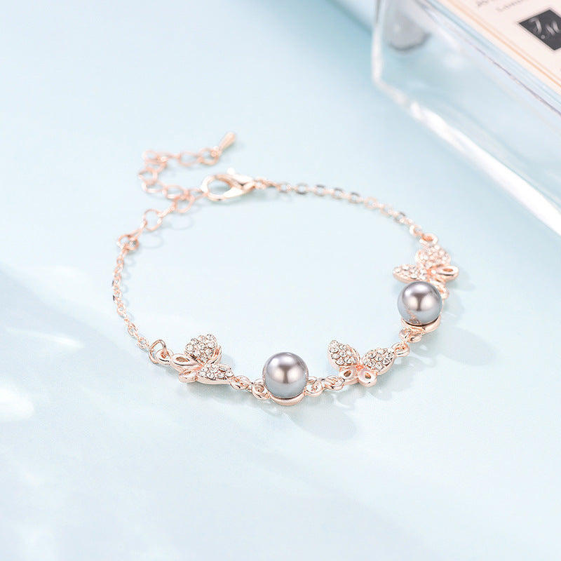 Alloy Bracelet With Rhinestones And Pearl Points