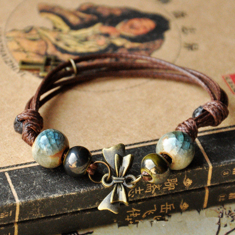Hand-knitted ceramic bead bracelet