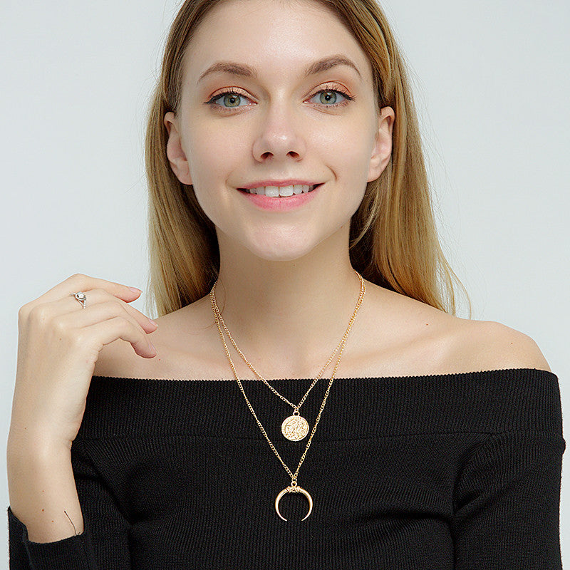 Multi-layer moon disc pendant women's necklace