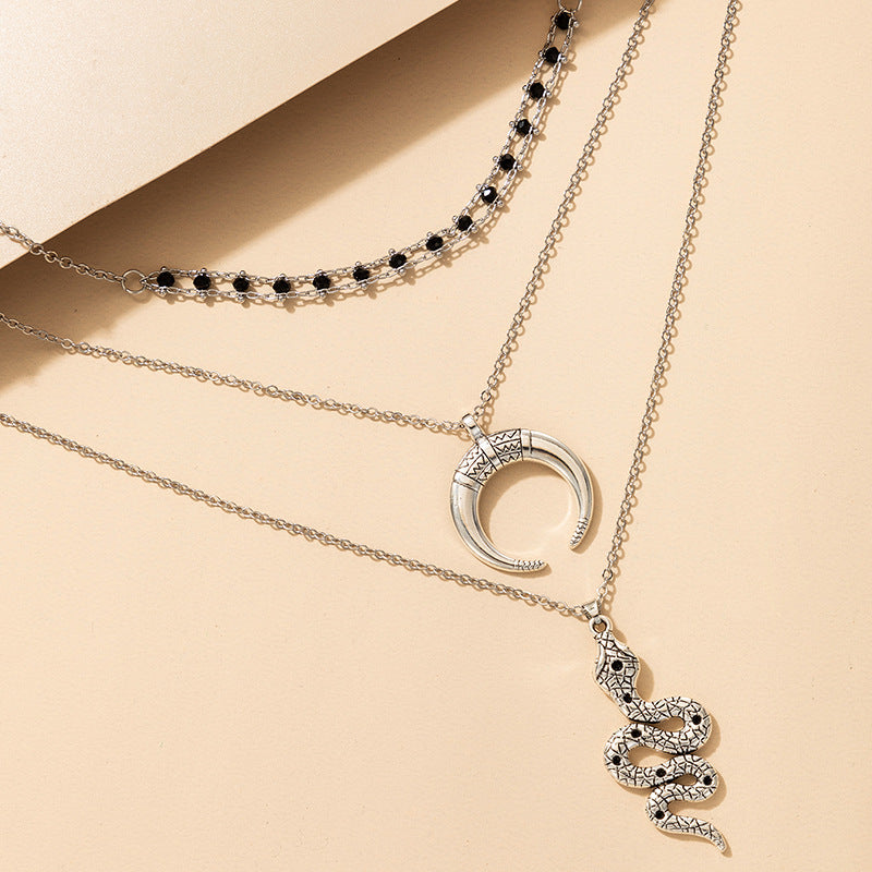 Personalized Fashion Moon Serpentine Three Layer Necklace