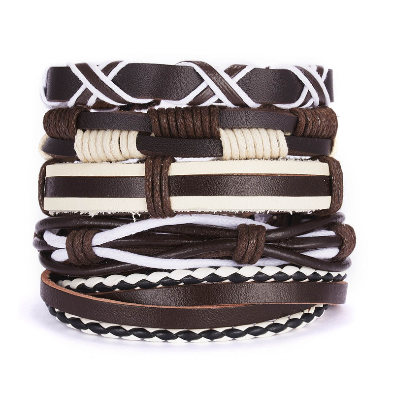 Men's Cross Braided Leather Adjustable Set Bracelet