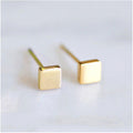 Brushed Silver Square Time Gem Stud Earrings