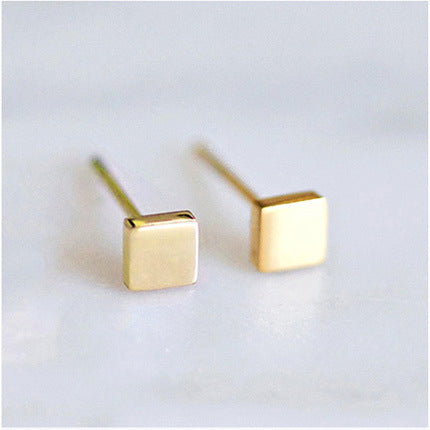 Brushed Silver Square Time Gem Stud Earrings