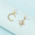 Eight-pointed Star Star And Moon Full Diamond Asymmetric Earrings