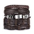 Men's Cross Braided Leather Adjustable Set Bracelet