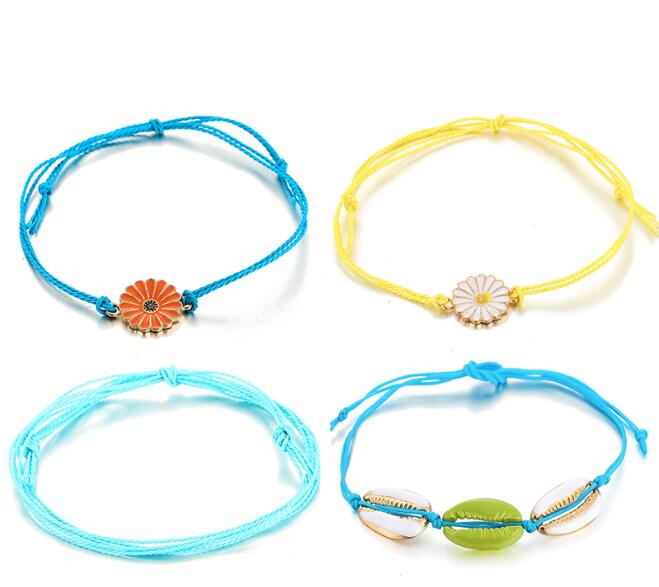 4Pcs Set Bohemian Colored Rope Flower Pendant Bracelet