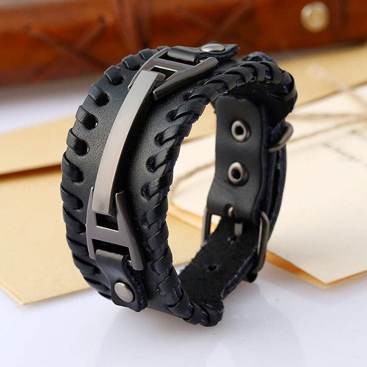 Leather wide bracelet punk alloy accessories men's leather bracelet