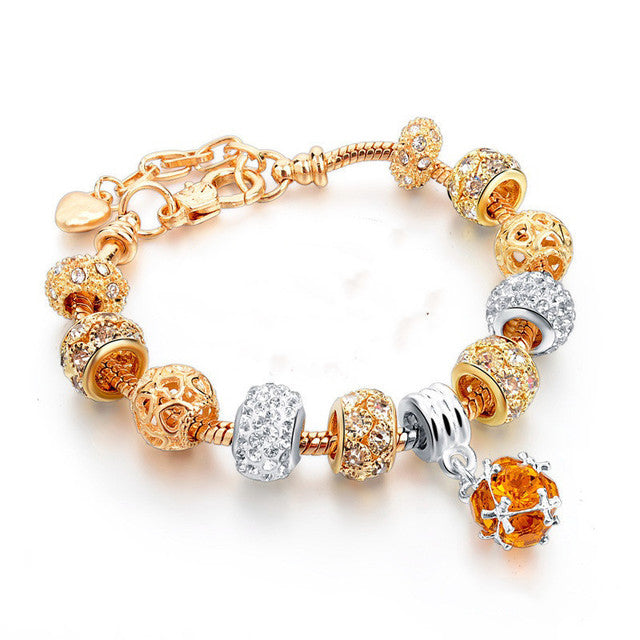 Gold-plated heart beaded bracelet