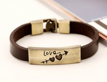One Arrow Pierced Heart Cowhide Leather Bracelet For Couples