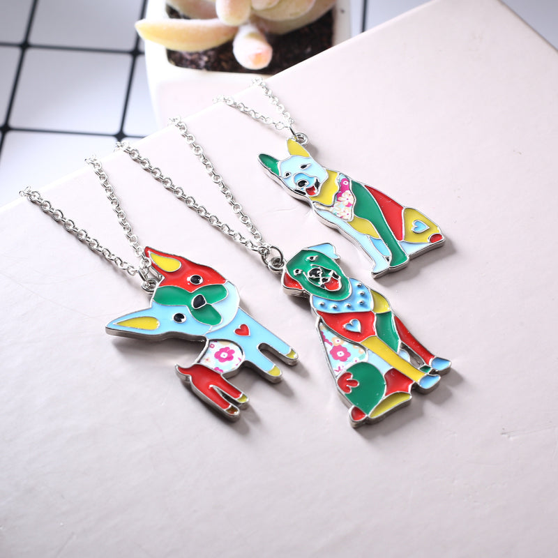 Cross-border European and American painting oil sticker pendant necklace/animal sticker printing series necklace spot direct sales