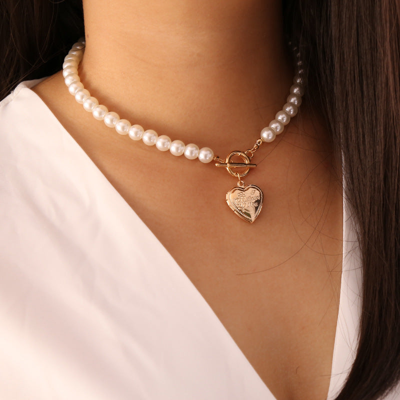 Love pearl retro necklace women