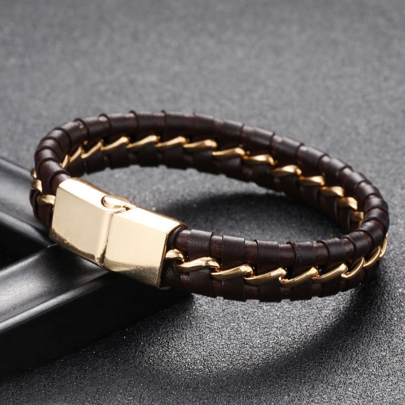 Leather braided black men's leather bracelet