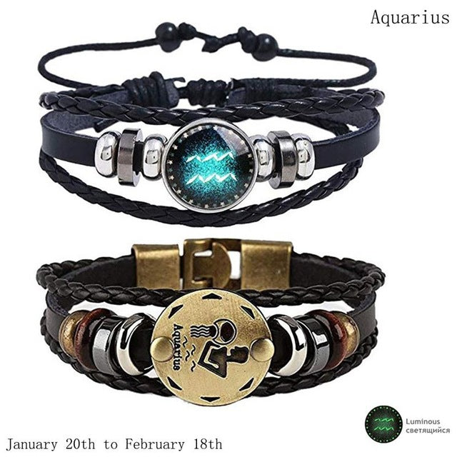 Men's Leather Personality Vintage Zodiac Bracelet