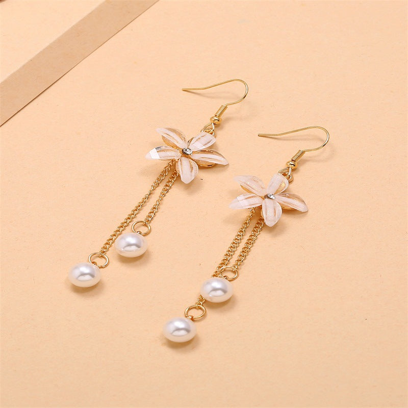 Temperament Personality Net Red Long Pearl Earrings