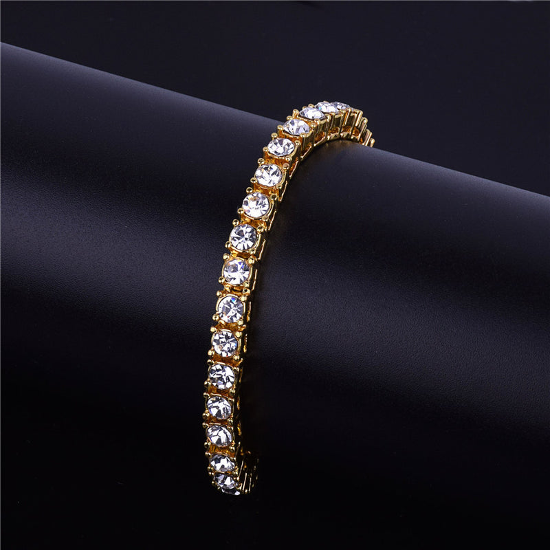 Men's hip hop 1 row alloy bracelet full rhinestone single row bracelet European and American fashion jewelry