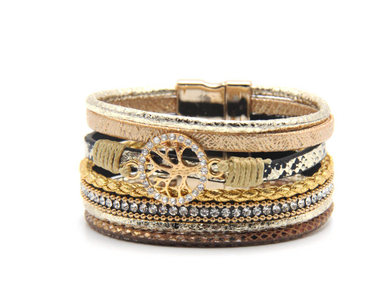 Explosion models Europe and America leather rope bracelets Hollow life tree ladies magnetic buckle jewelry