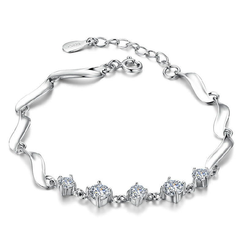 Silver-plated zircon wave bracelet