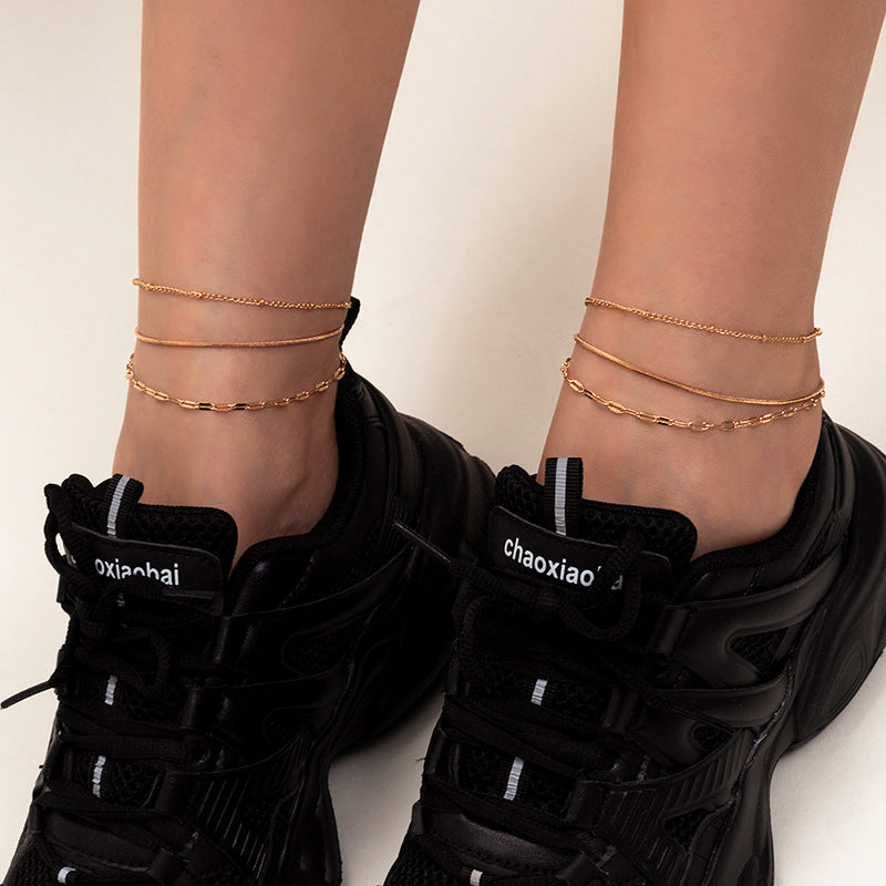 Hip-hop Style Metal Copper And Iron Thin Chain Set Anklet