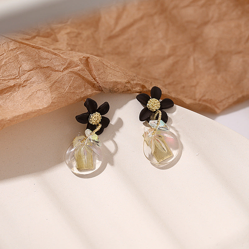 Korea Flower Square Crystal Earrings 925 Silver Post