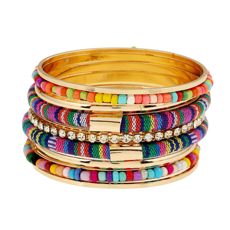 Colorful rice bead cloth hand ring