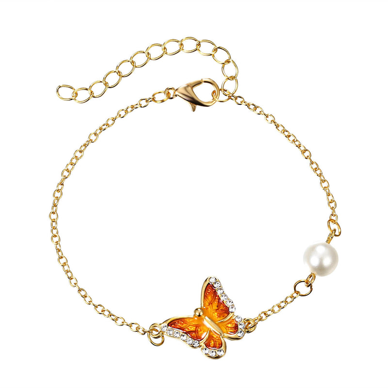 Rhinestone Pearl Butterfly Painting Oil Bracelet