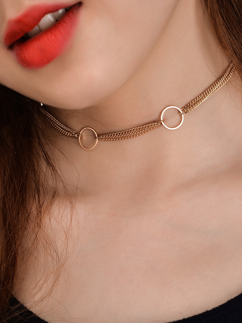 Geometric copper ring multi-layer clavicle necklace