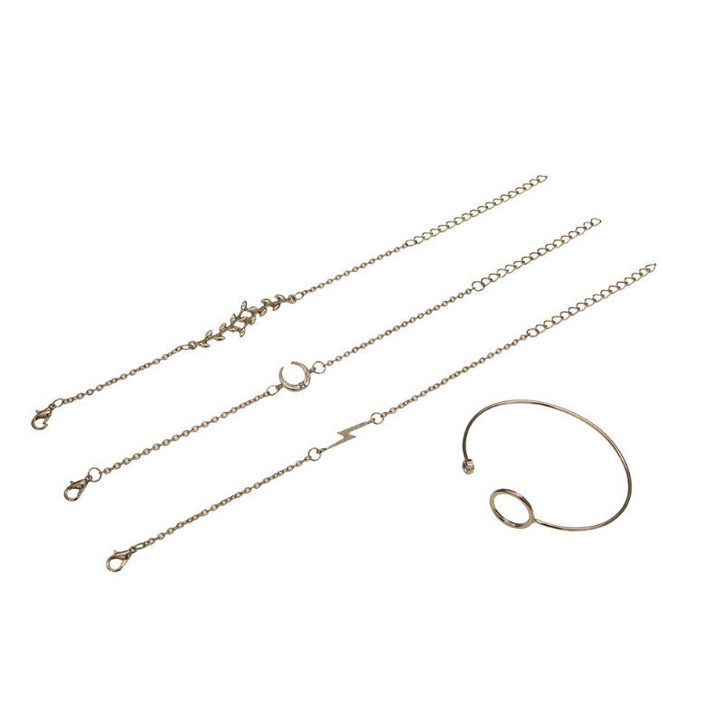 European And American Style,  Women's New Creative Lightning, Leaves & Moon Bracelet Set