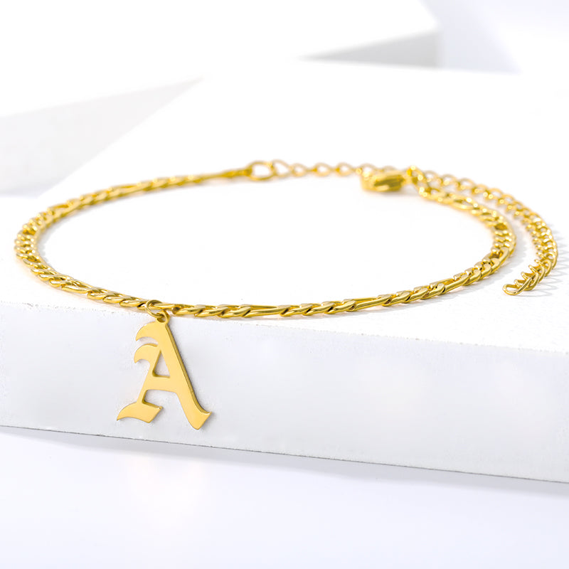 AZ ancient English alphabet stainless steel anklet