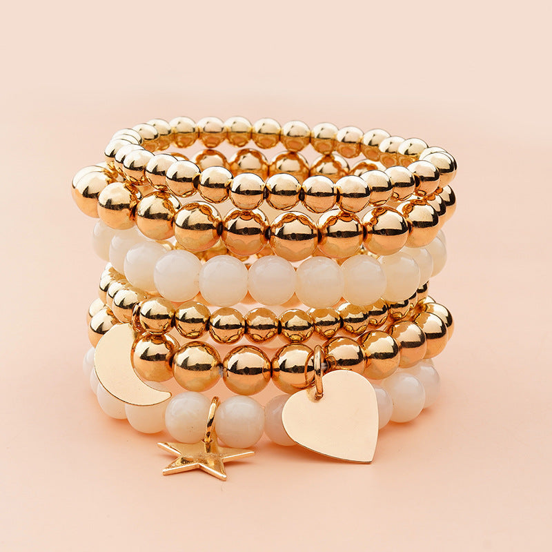 Gold Bead Star Love Moon White Bracelet