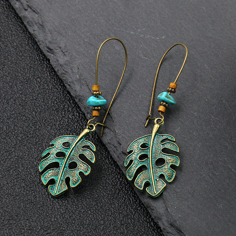 Vintage Tribal Ancient Bronze Dangle Earrings Bohemian Large Long Hollow Earrings