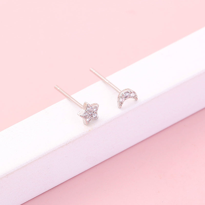 Hot selling in European and American foreign trade Mini simple and exquisite zircon gemstone moon star earrings butterfly accessories earrings