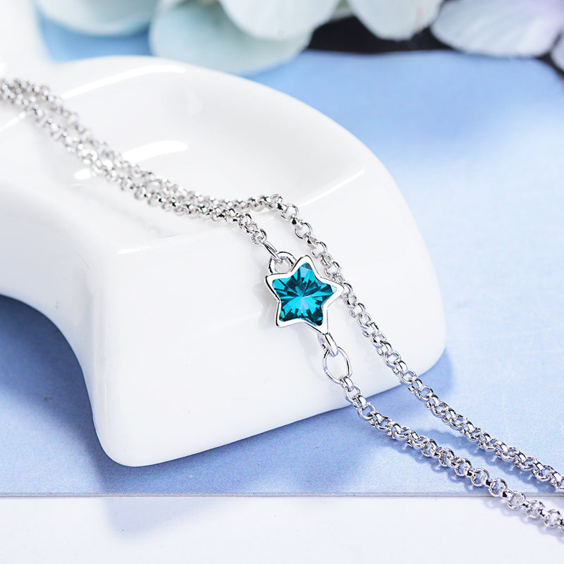Japanese And Korean Style,  Simple Blue Sweet Artificial Crystal Five-pointed Star Bracelet