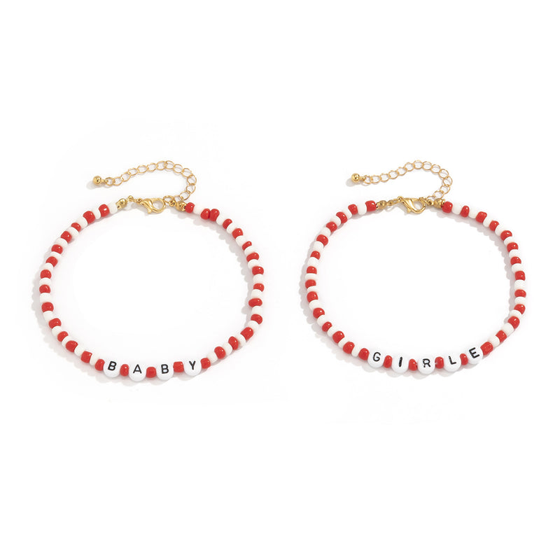 Bohemian Holiday Style Red Rice Bead Beaded Anklet