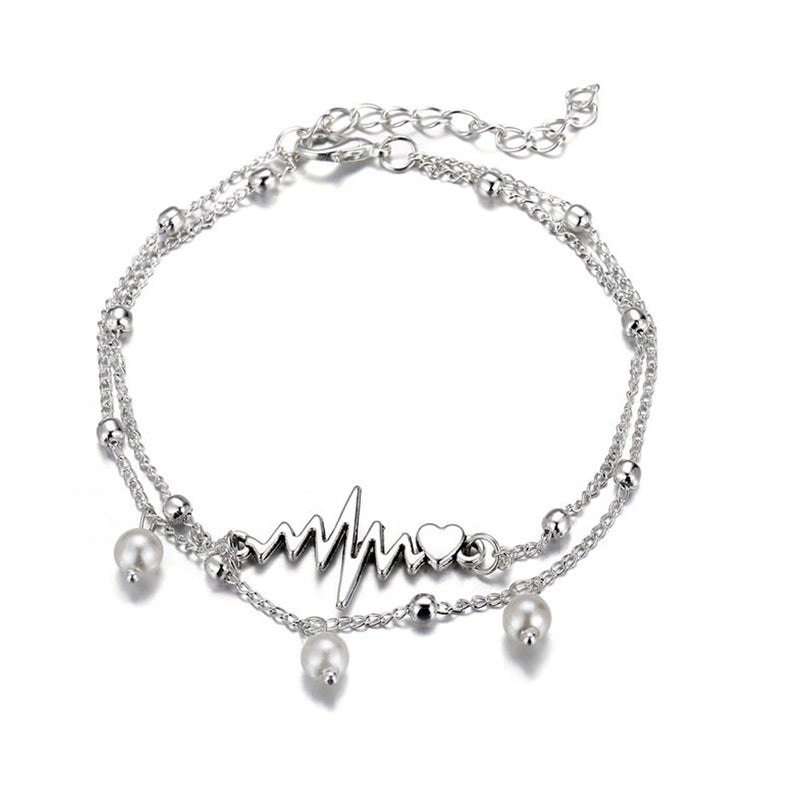 New Anklet Double-layer Pearl Anklet ECG