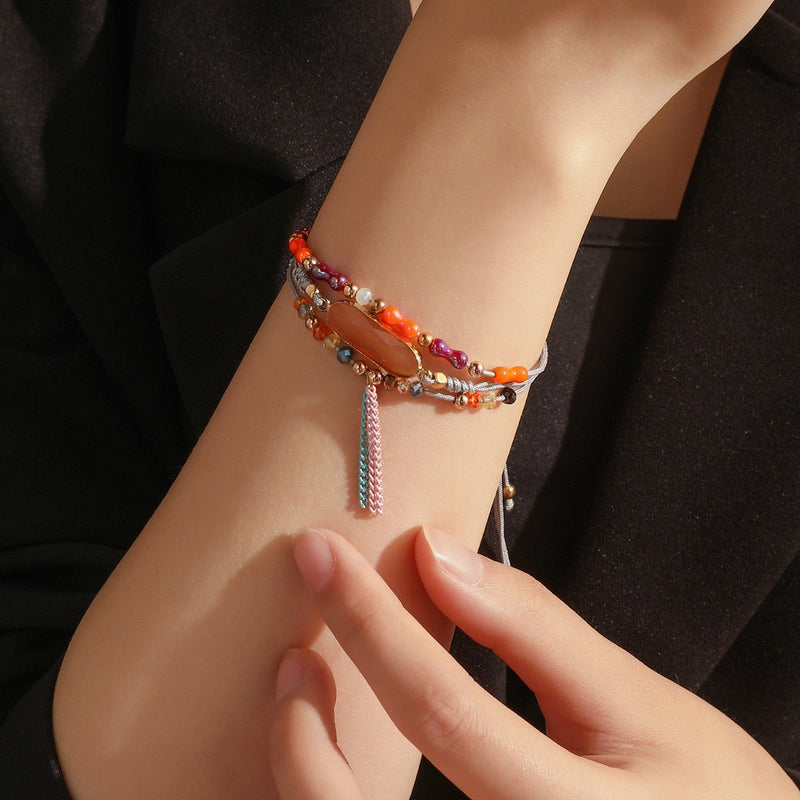 Flower Bee Butterfly Color Bead Five-Pointed Star Tassel Anklet